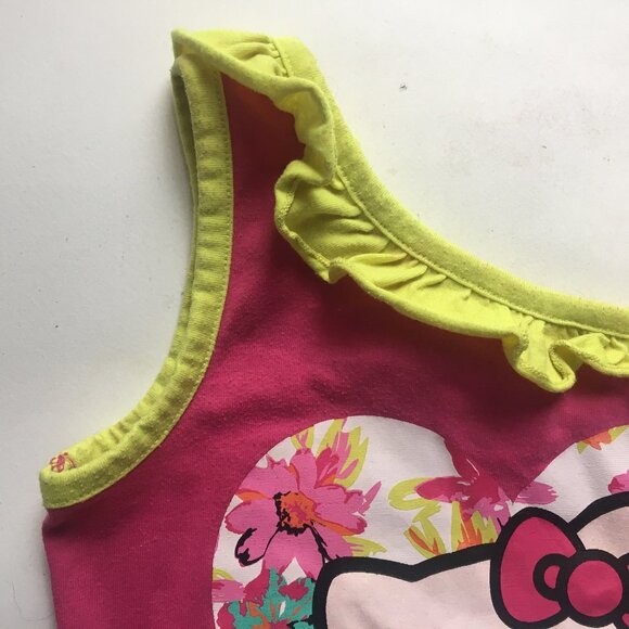 Hello Kitty Girls One Shoulder Ruffle Tank Shirt Size 5 Pink Neon Heart - Picture 5 of 11